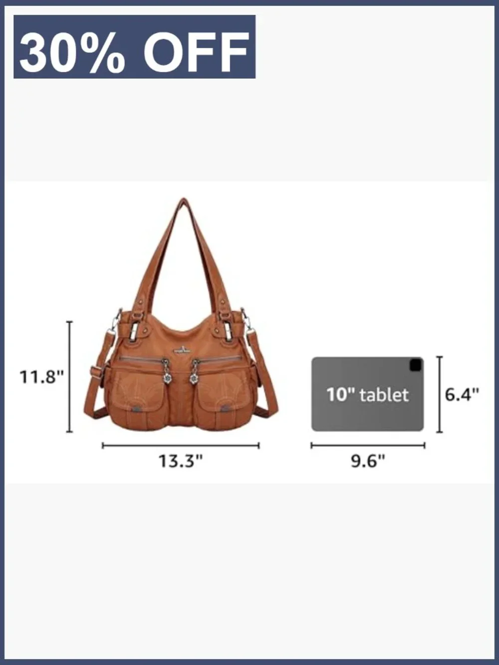 Washed Leather Hobo Shoulder Bag Large Double Zipper Multi Pocket Crossbody